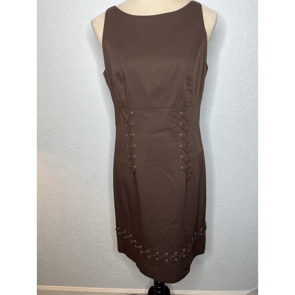 Etcetera Women's Brown Dress Sz 8 Stitching Detail Boho Renaissance